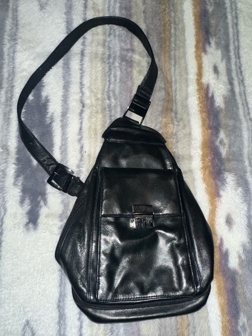 Perlina Black Leather Shoulder Sling Bag